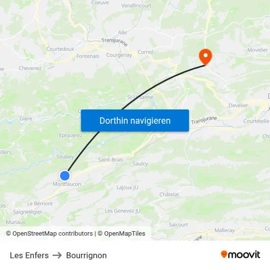 Les Enfers to Bourrignon map