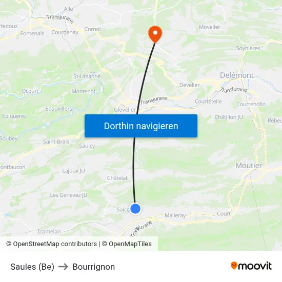 Saules (Be) to Bourrignon map