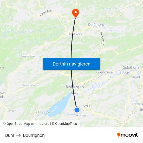 Bühl to Bourrignon map