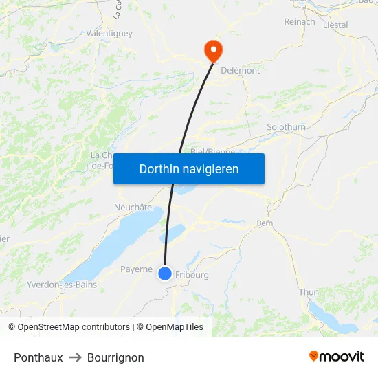 Ponthaux to Bourrignon map