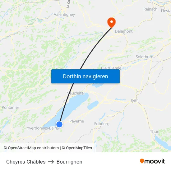 Cheyres-Châbles to Bourrignon map