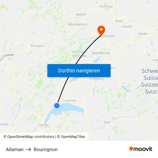 Allaman to Bourrignon map
