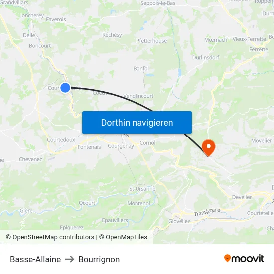 Basse-Allaine to Bourrignon map