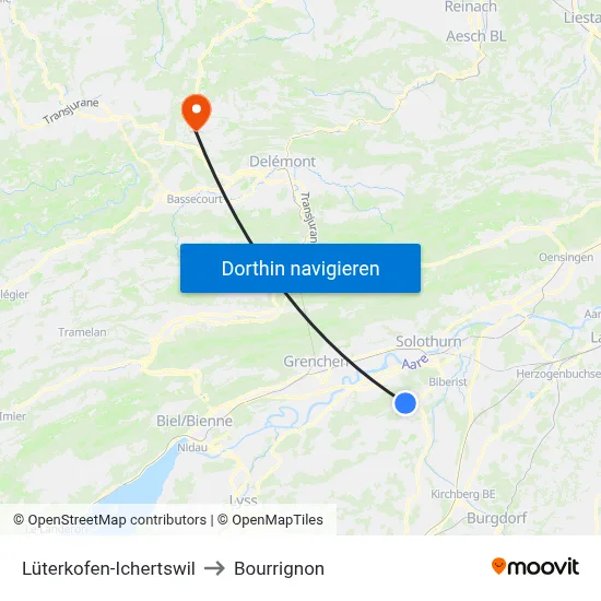 Lüterkofen-Ichertswil to Bourrignon map