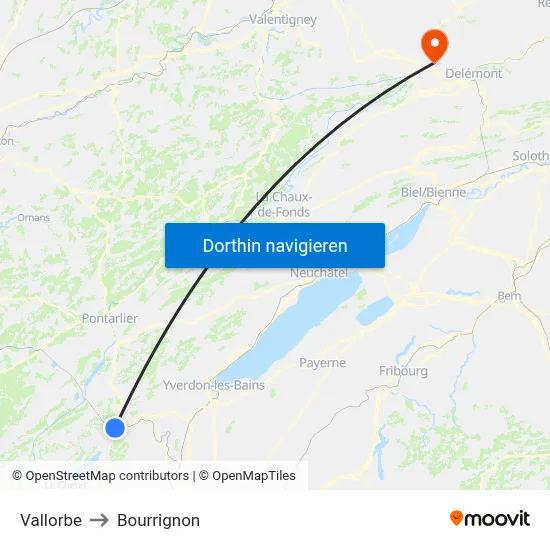 Vallorbe to Bourrignon map