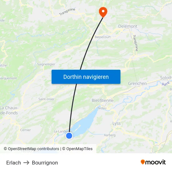 Erlach to Bourrignon map