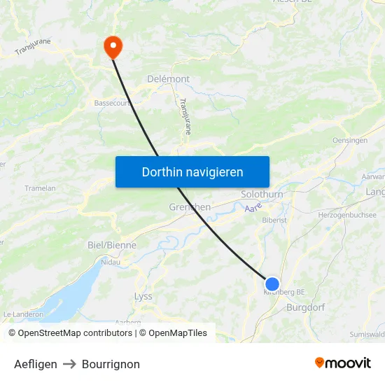 Aefligen to Bourrignon map