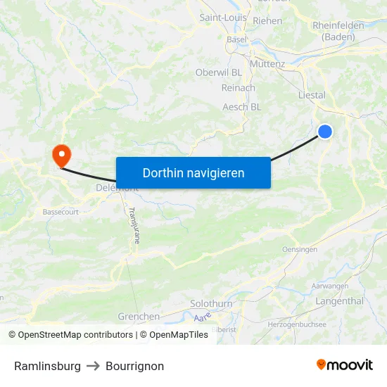 Ramlinsburg to Bourrignon map