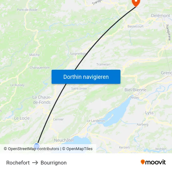 Rochefort to Bourrignon map