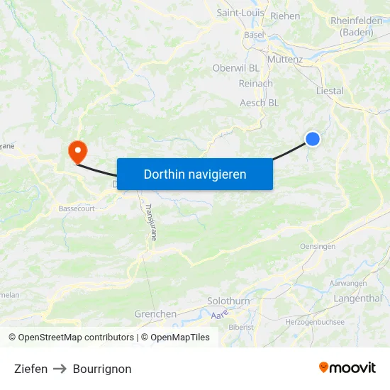 Ziefen to Bourrignon map