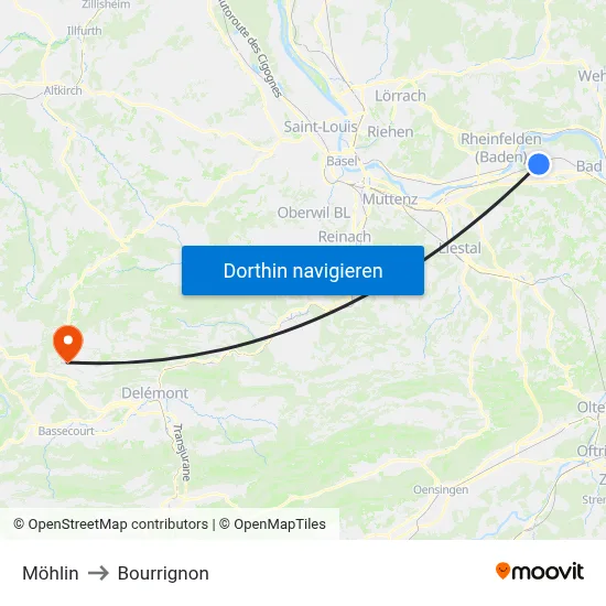 Möhlin to Bourrignon map