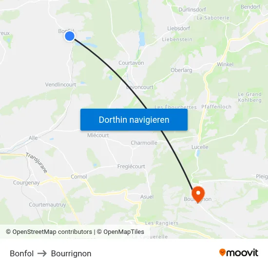 Bonfol to Bourrignon map