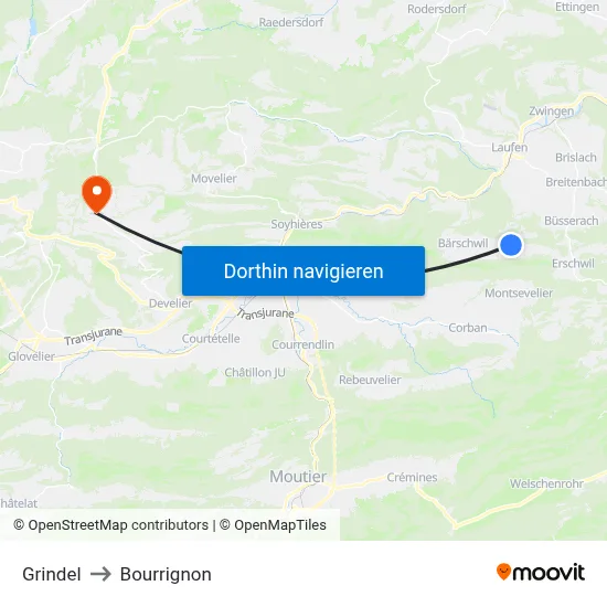 Grindel to Bourrignon map