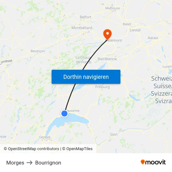 Morges to Bourrignon map