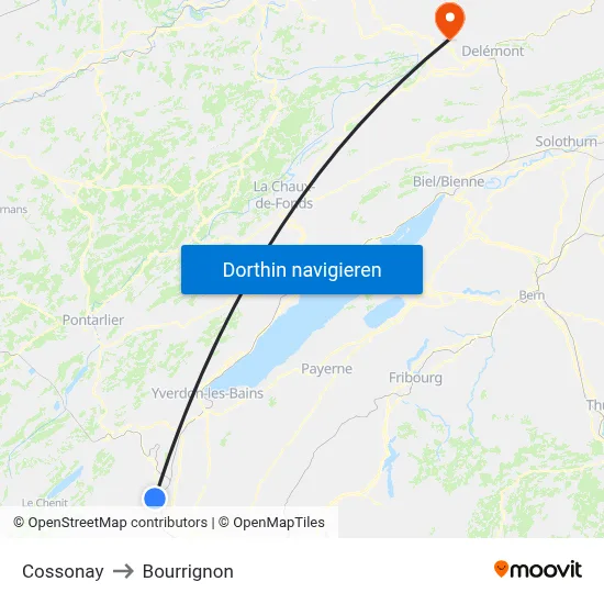 Cossonay to Bourrignon map