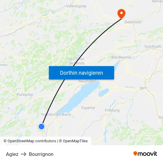 Agiez to Bourrignon map