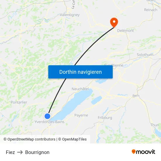 Fiez to Bourrignon map