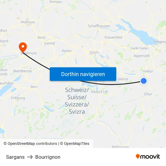 Sargans to Bourrignon map