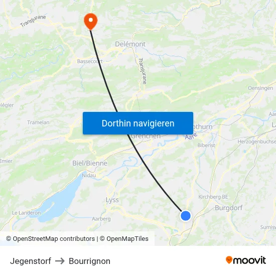 Jegenstorf to Bourrignon map