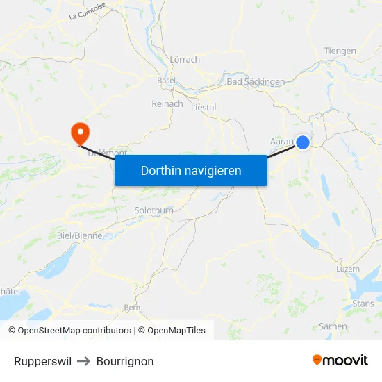 Rupperswil to Bourrignon map