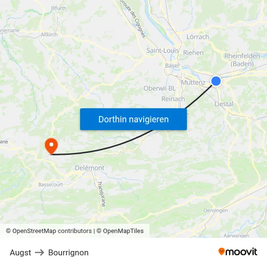 Augst to Bourrignon map