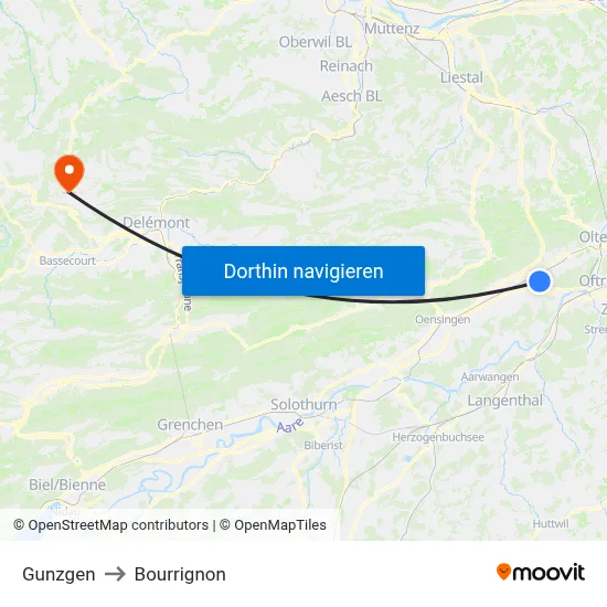Gunzgen to Bourrignon map