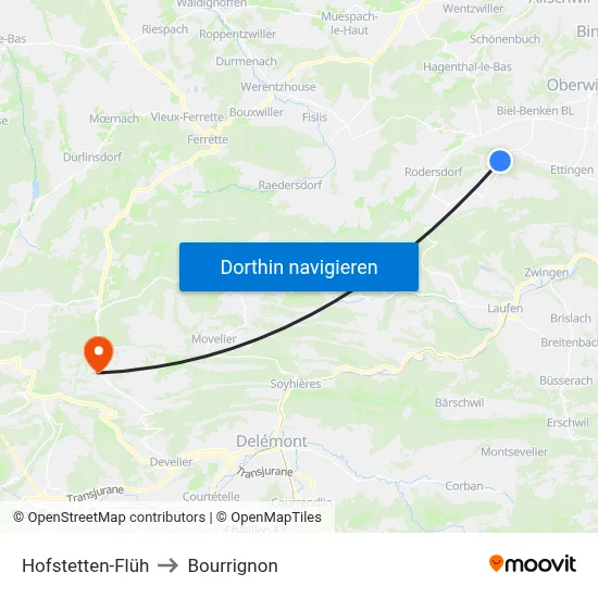 Hofstetten-Flüh to Bourrignon map