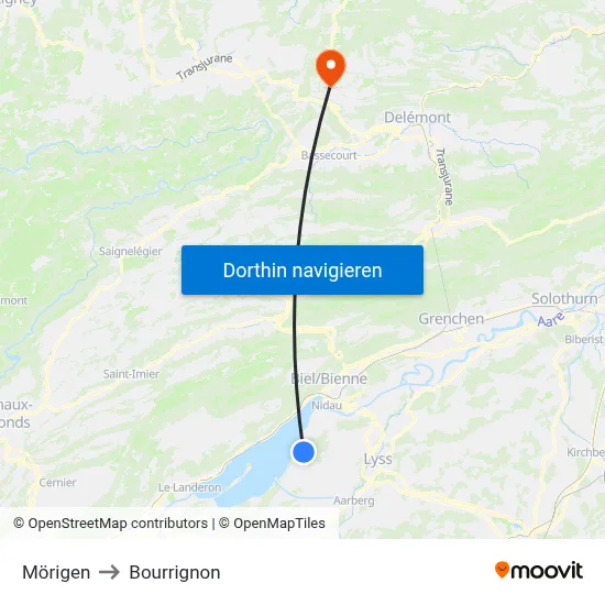 Mörigen to Bourrignon map