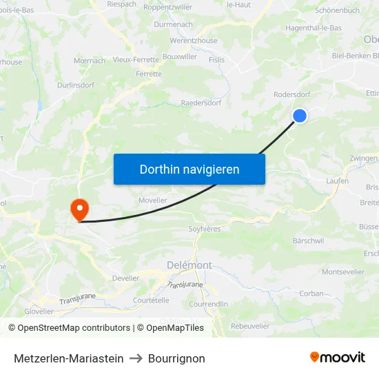 Metzerlen-Mariastein to Bourrignon map