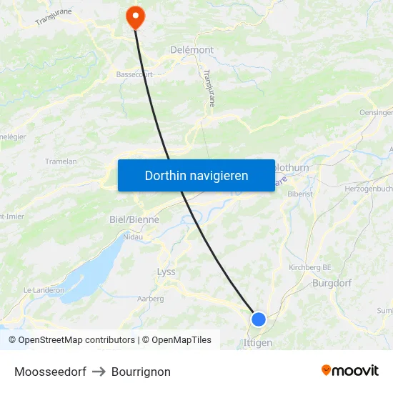 Moosseedorf to Bourrignon map