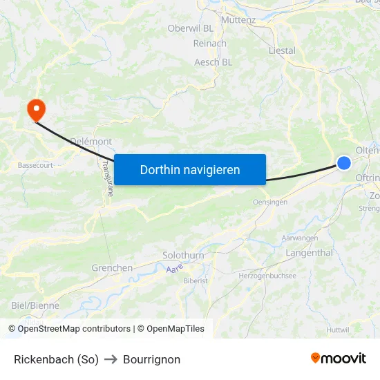 Rickenbach (So) to Bourrignon map