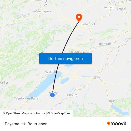 Payerne to Bourrignon map