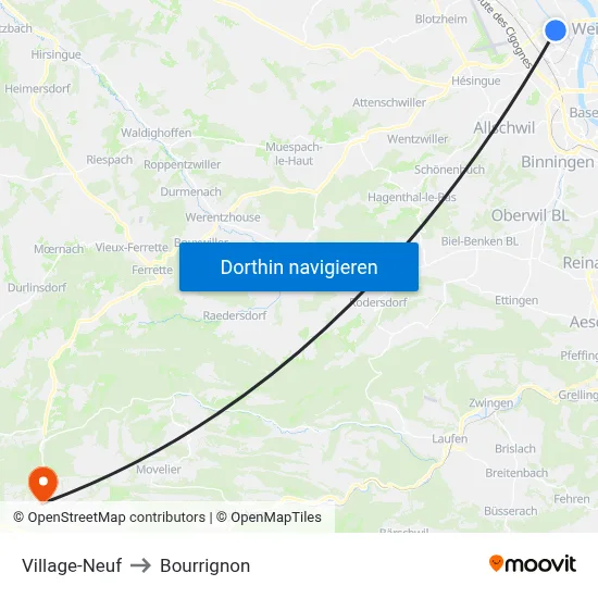 Village-Neuf to Bourrignon map