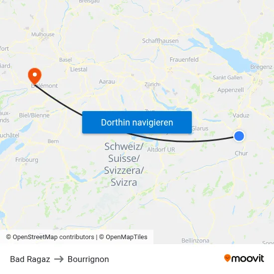 Bad Ragaz to Bourrignon map