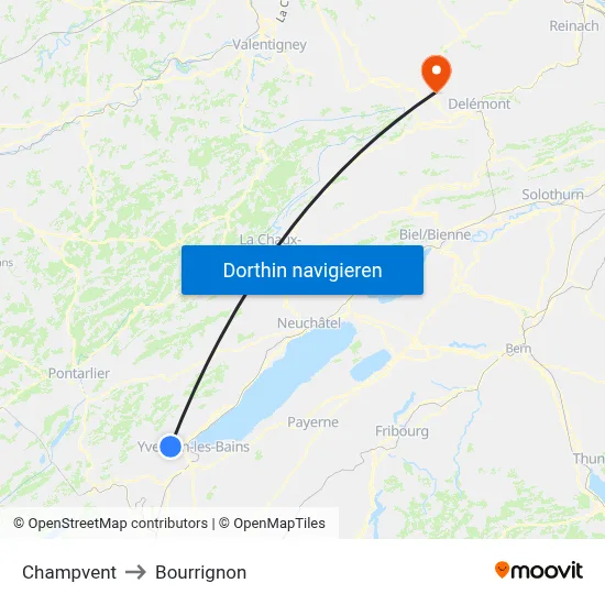 Champvent to Bourrignon map