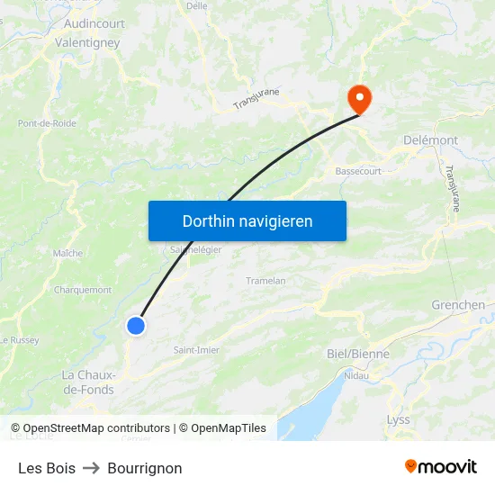Les Bois to Bourrignon map