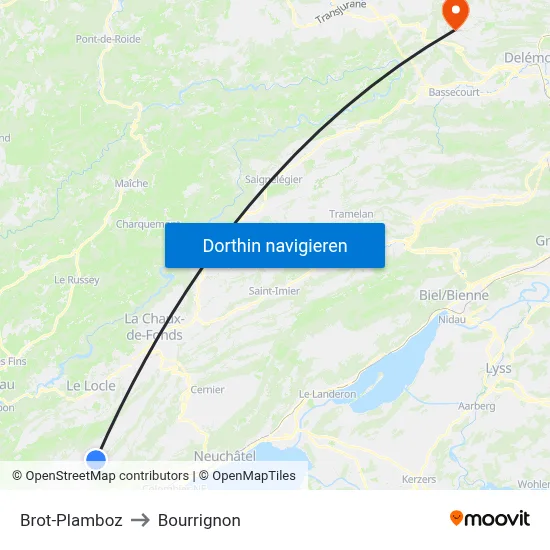 Brot-Plamboz to Bourrignon map