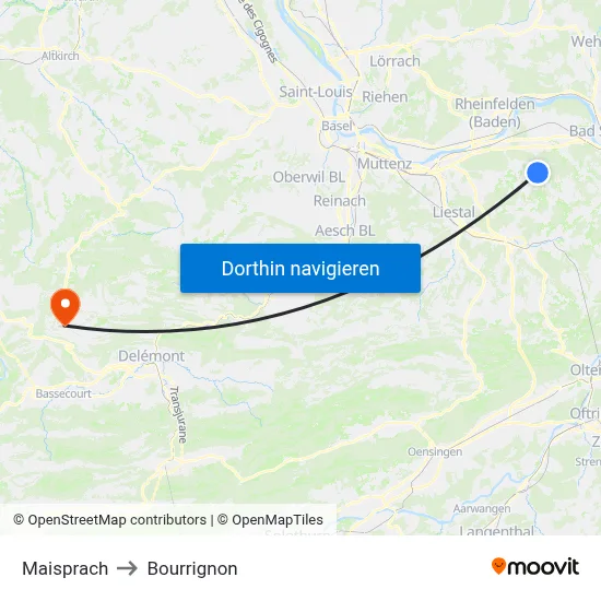 Maisprach to Bourrignon map