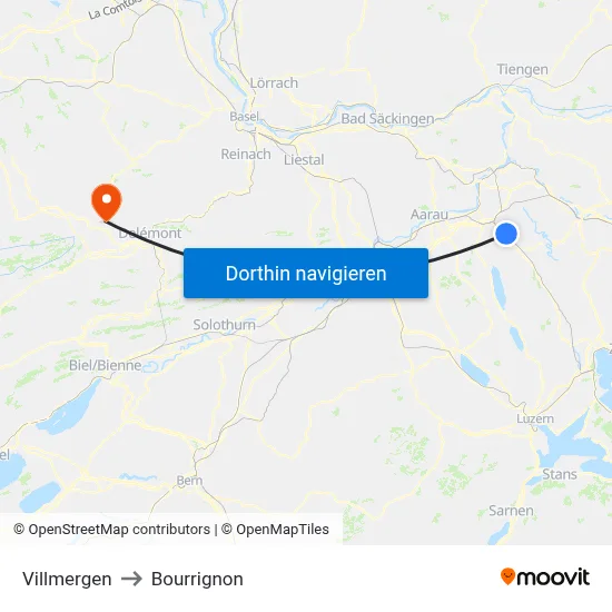 Villmergen to Bourrignon map