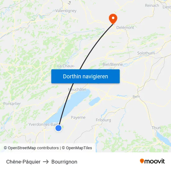 Chêne-Pâquier to Bourrignon map