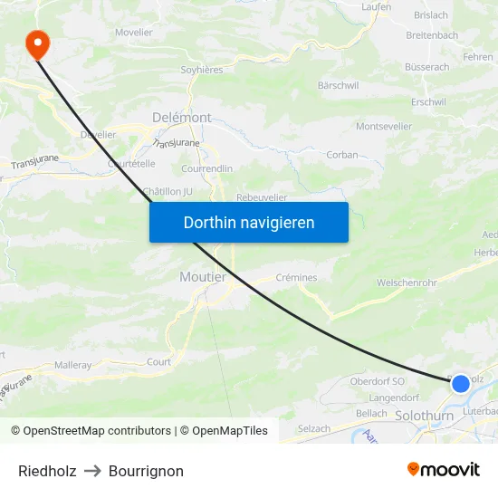 Riedholz to Bourrignon map