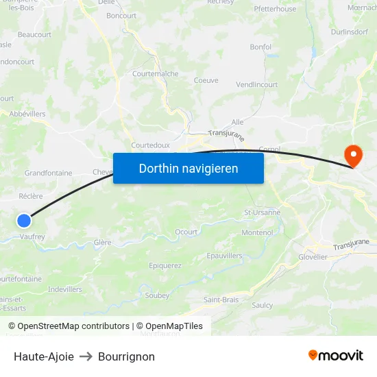 Haute-Ajoie to Bourrignon map
