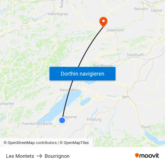 Les Montets to Bourrignon map