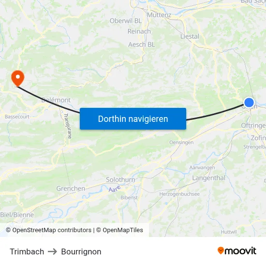 Trimbach to Bourrignon map