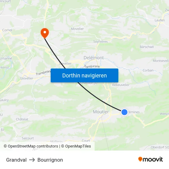 Grandval to Bourrignon map