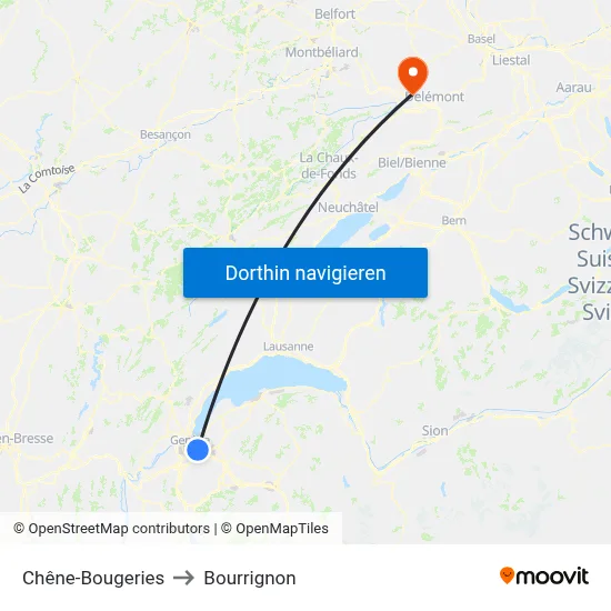 Chêne-Bougeries to Bourrignon map