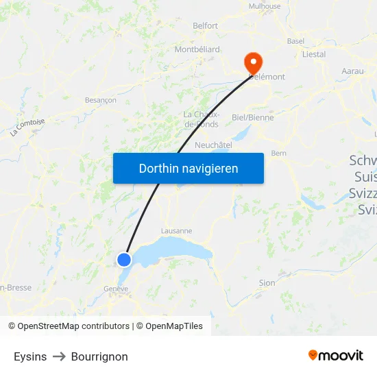 Eysins to Bourrignon map