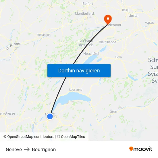 Genève to Bourrignon map