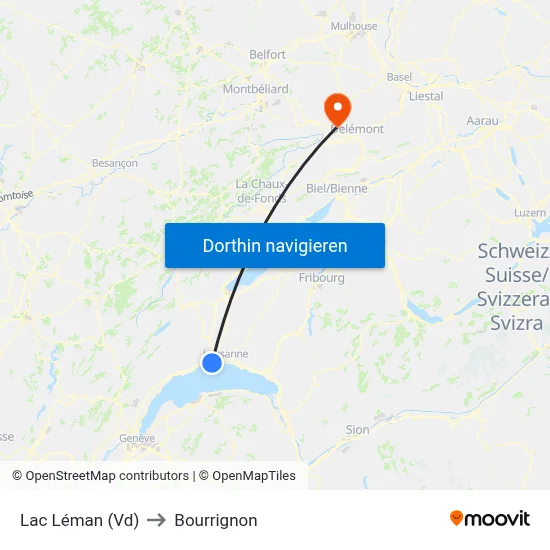 Lac Léman (Vd) to Bourrignon map