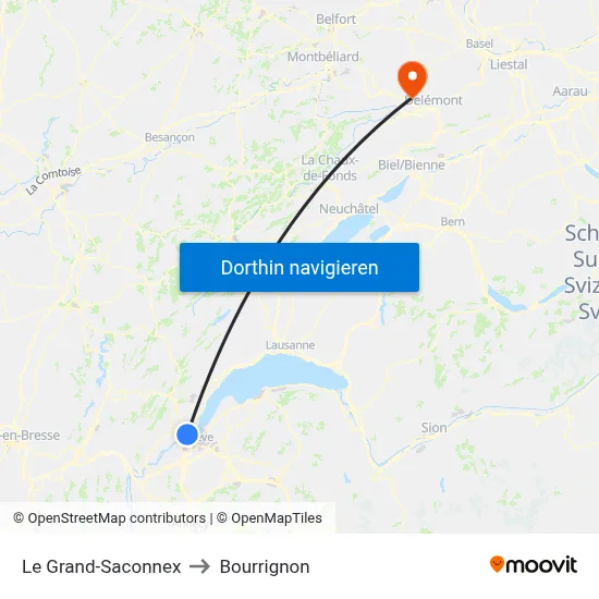 Le Grand-Saconnex to Bourrignon map